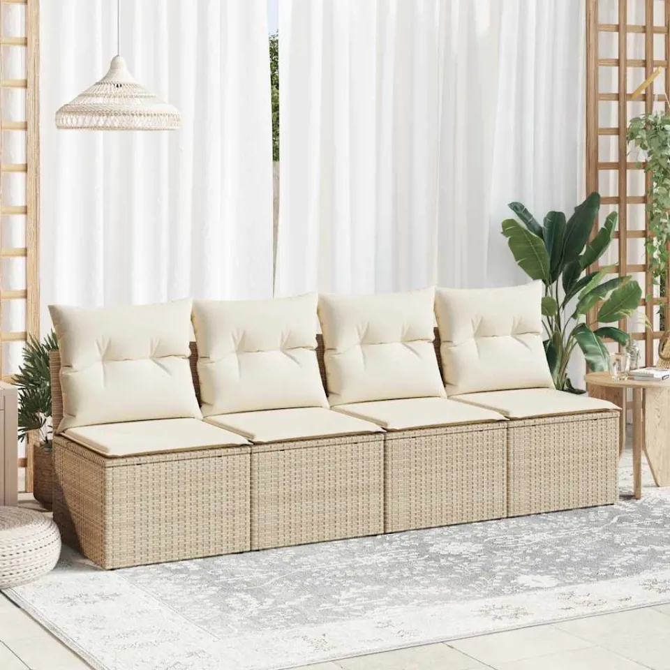 vidaXL 2-delige Loungeset met kussens poly rattan acacia beige, foto 3