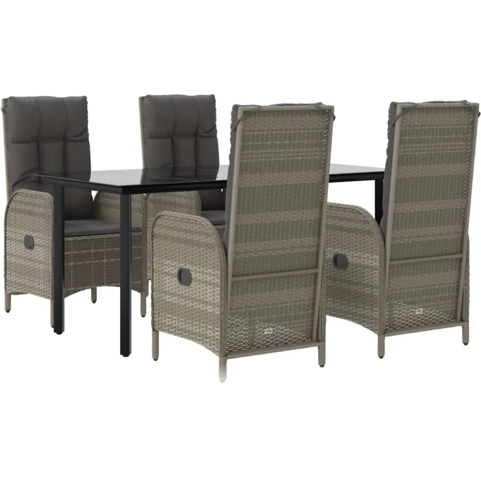 vidaXL 5-delige Tuinset met kussens poly rattan zwart en grijs