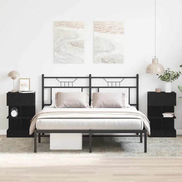 vidaXL Nachtkastje 2 st Zwart Eiken 40 x 35 x 65 cm Bewerkt hout, foto 2