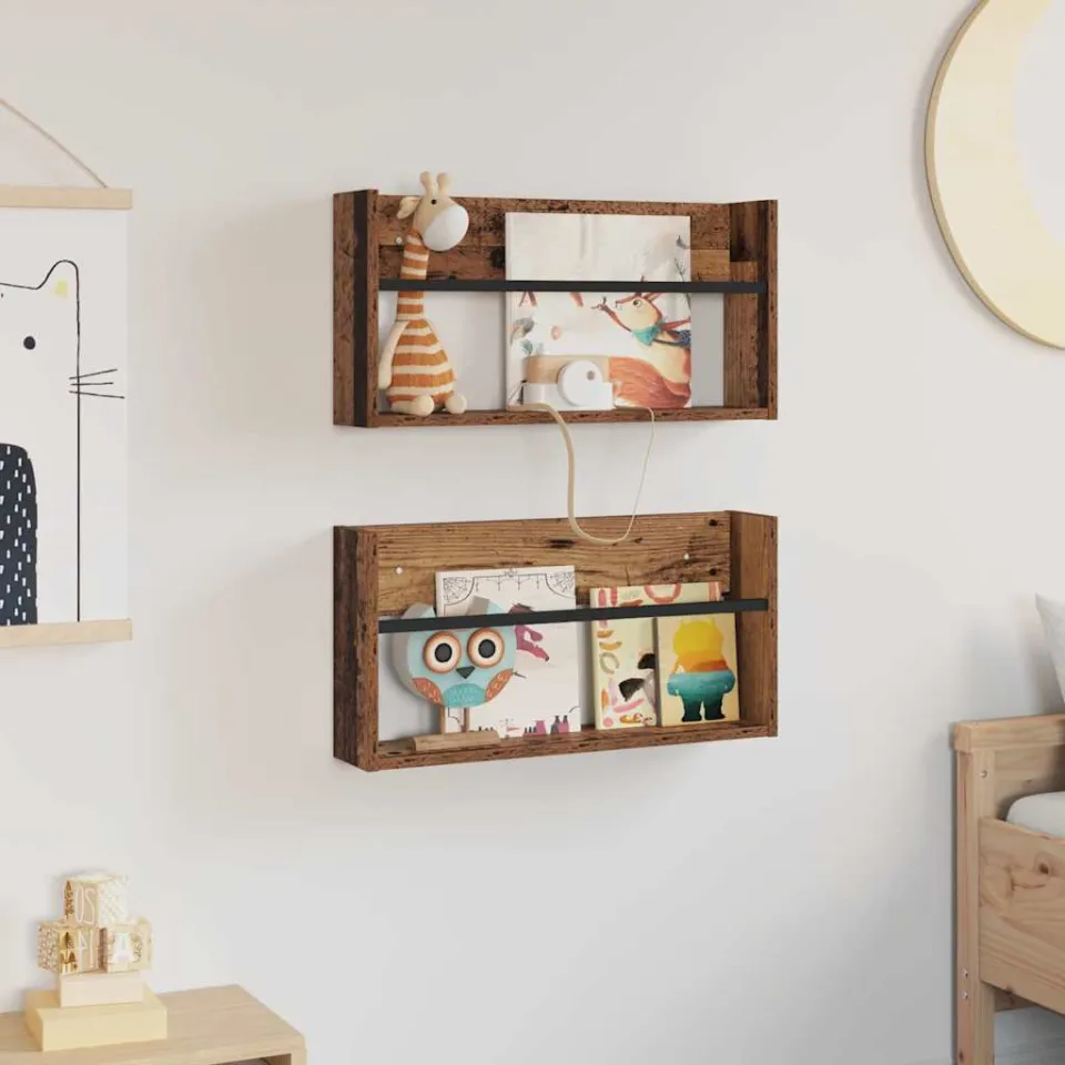 vidaXL Tijdschrift Rek 2 st Oudhout 60 x 12 x 30 cm Bewerkt hout bruin, foto 4
