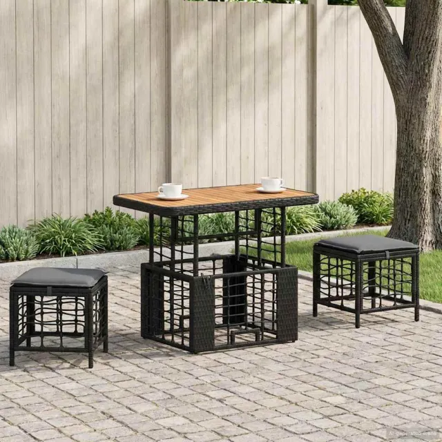 vidaXL Tuin eettafelset 3 st Zwart en Grijs Poly Riet en Acaciahout