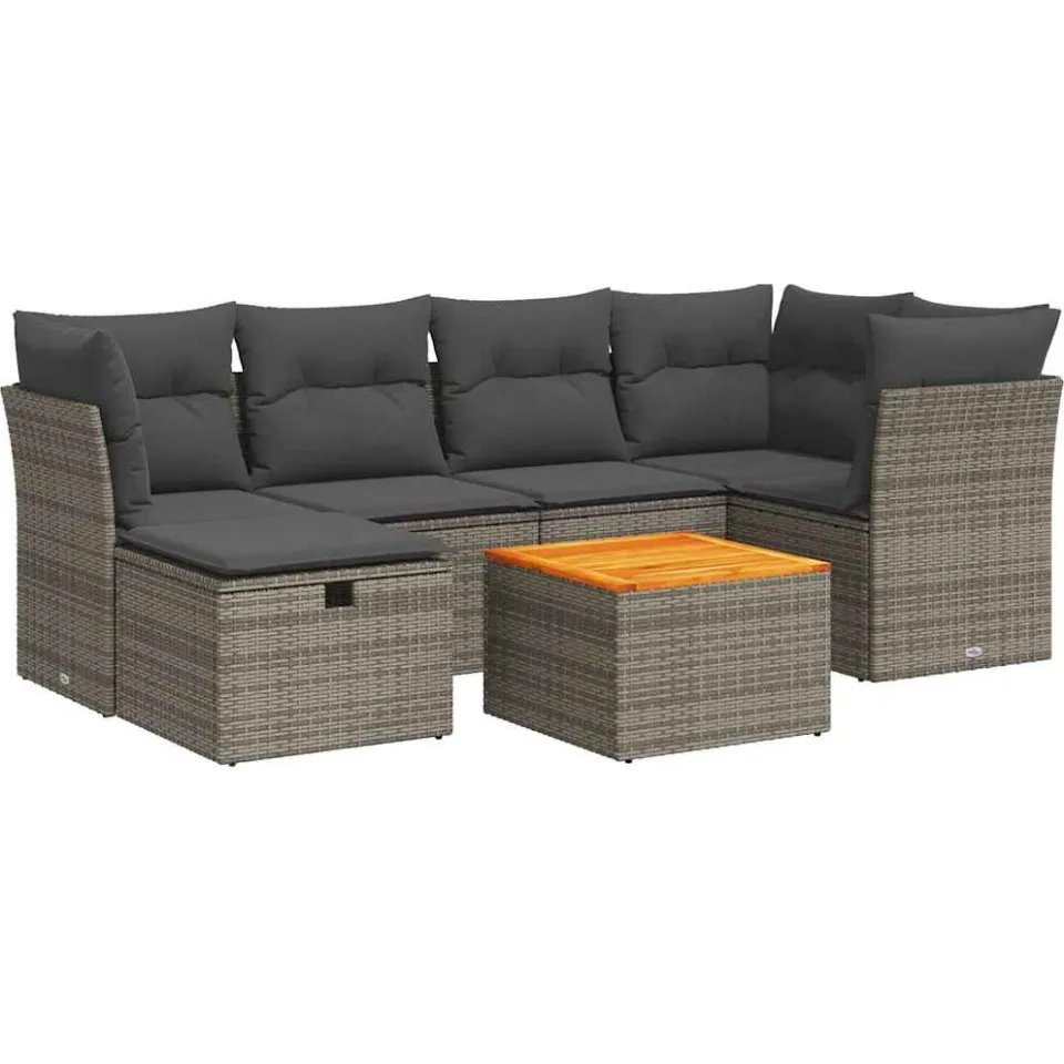 vidaXL 7-delige Loungeset met kussens poly rattan grijs, foto 3