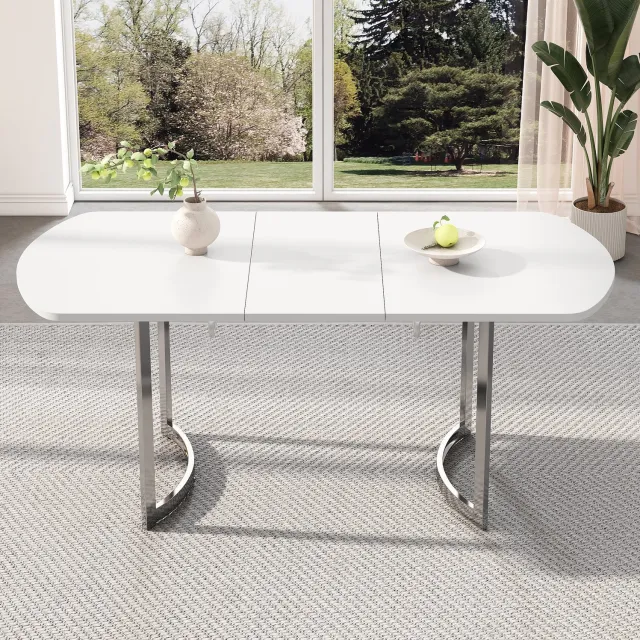 Maisentiel Uitschuifbare eettafel 140/180 x 80 cm – MDF met zilverkleurige poten, wit