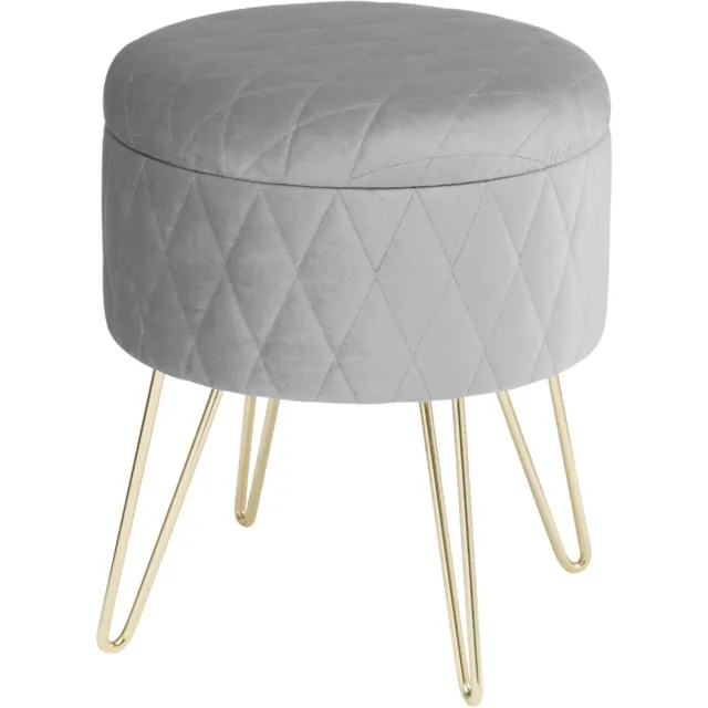 Saphly Poef Grijs - Luxe, Velvet en Zitkist met deskel - Voor Dagelijks Gebruik, Thuis en Professioneel Gebruik Gray