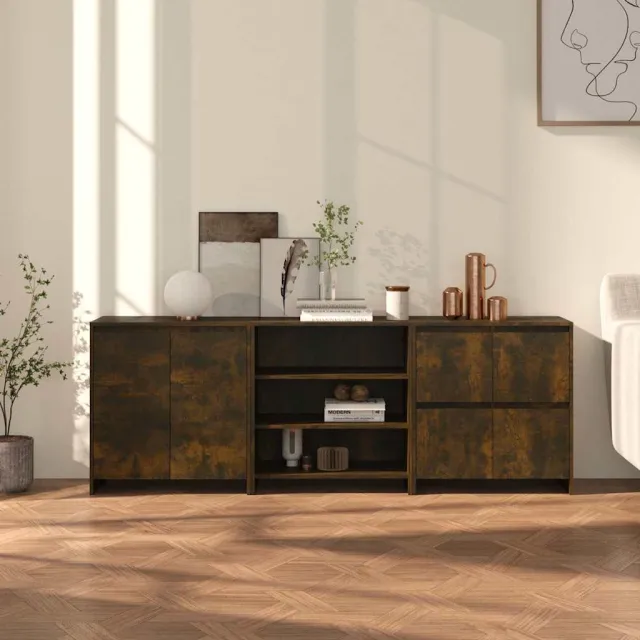 vidaXL 3 st Dressoirs bewerkt hout gerookt eikenkleurig, foto 2
