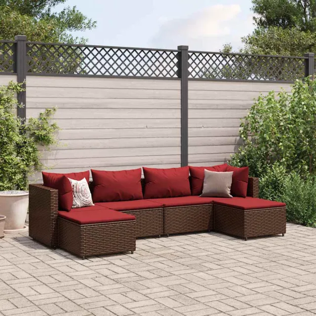vidaXL 6-delige Loungeset met kussens poly rattan bruin, foto 2