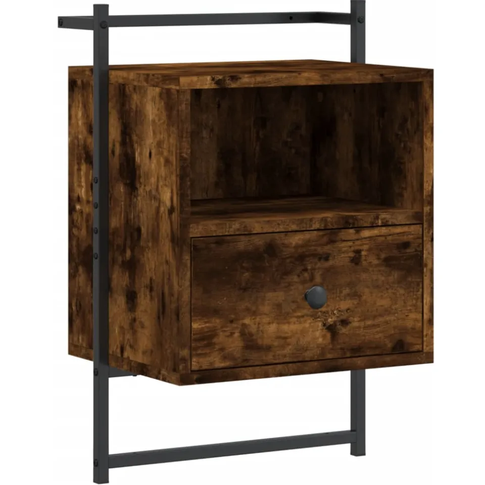 vidaXL Nachtkastjes 2 st wandgemonteerd 40x30x61 cm hout gerookt eiken, foto 4