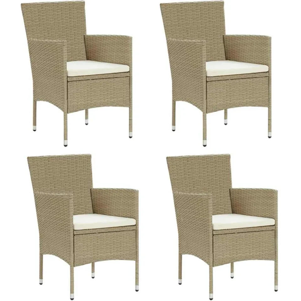 vidaXL 5-delige Tuinset met kussens poly rattan beige