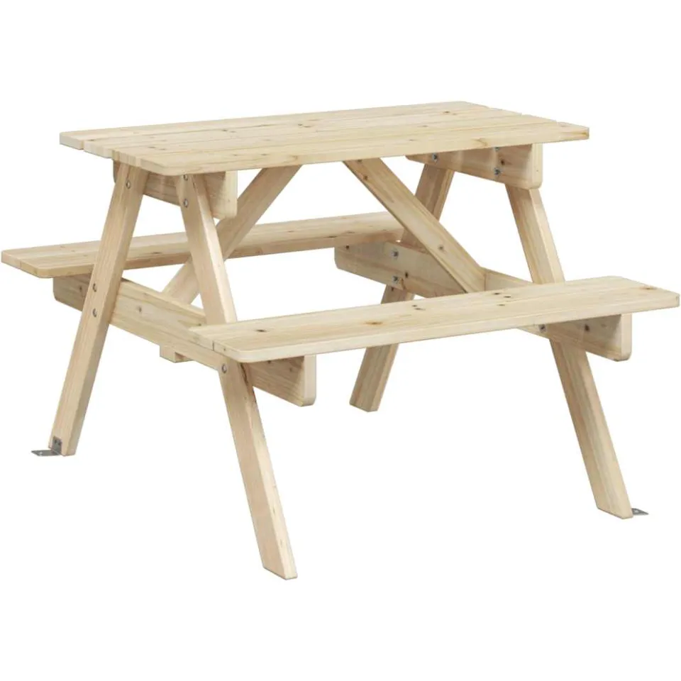 vidaXL Picknicktafel voor 4 kinderen met parasolgat massief vurenhout bruin, foto 4