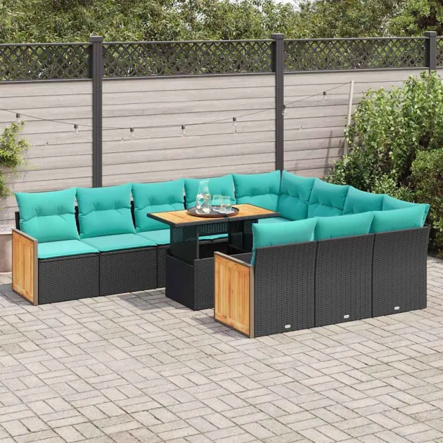 vidaXL 11-delige Loungeset met kussens poly rattan acacia zwart, foto 2