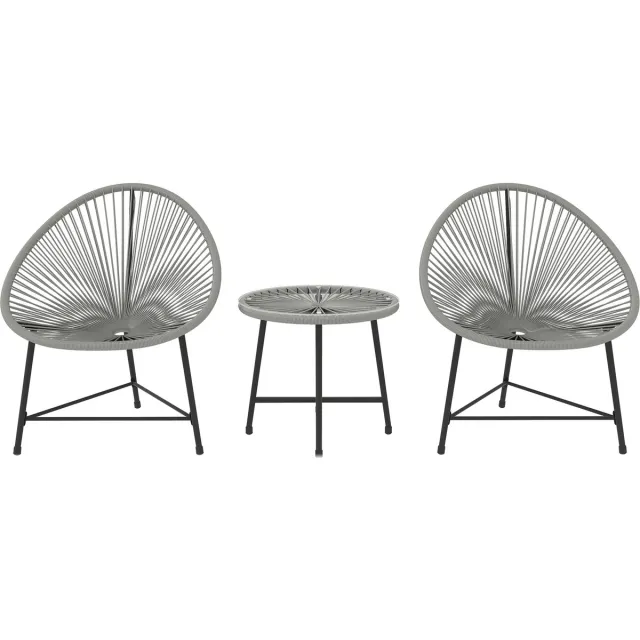 Killogood 3-delige tuinmeubelset - 2 plastic rotan stoelen - 1 tafel met glazen blad - stalen frame - buitenzitmeubelen - grijs