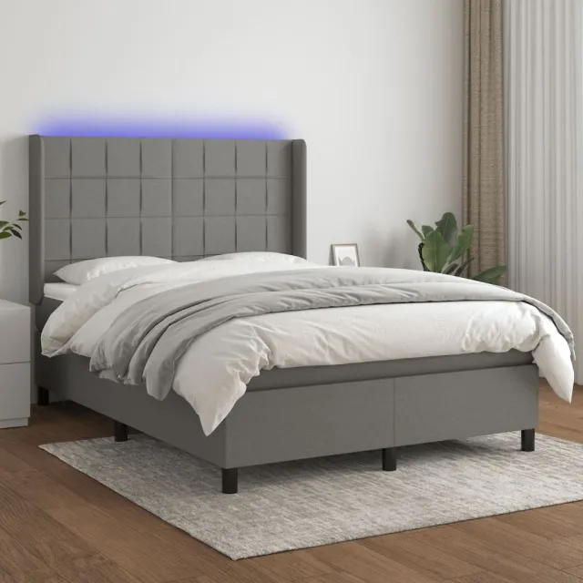 vidaXL Boxspring met matras en LED stof donkergrijs 140x190 cm grijs