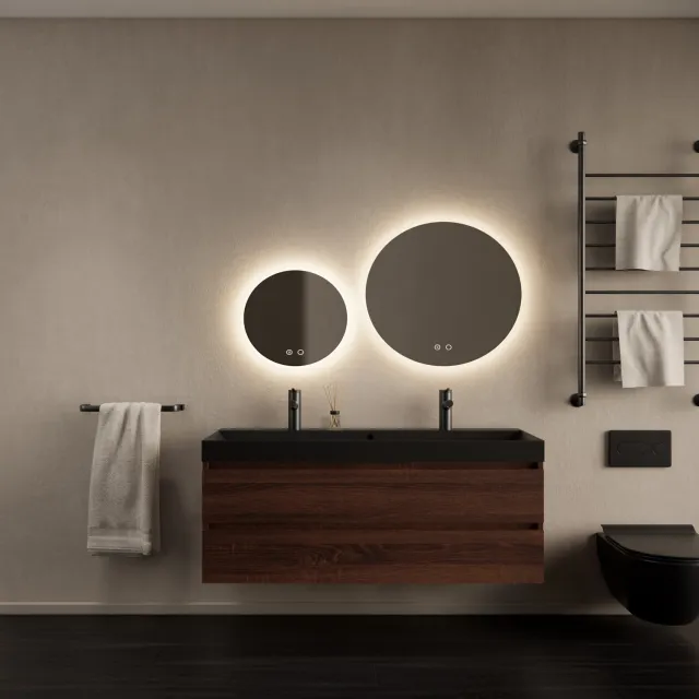 Gliss Design Badkamermeubelset Gliss Design Milan Met Lako Mat Zwarte Wastafel 120 cm Choco Eiken