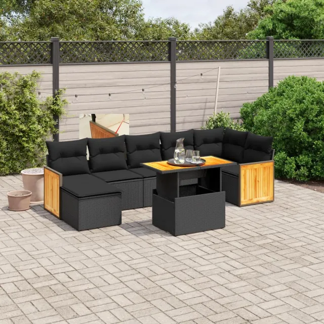 vidaXL 8-delige Loungeset met kussens poly rattan zwart, foto 2