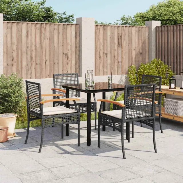 vidaXL 5-delige Tuinset met kussens poly rattan zwart, foto 2