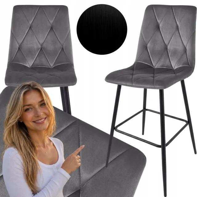MUFART LUMINES Velours Hoker Barstoel Antraciet - Comfortabel & Stijlvol Antracietgrijs