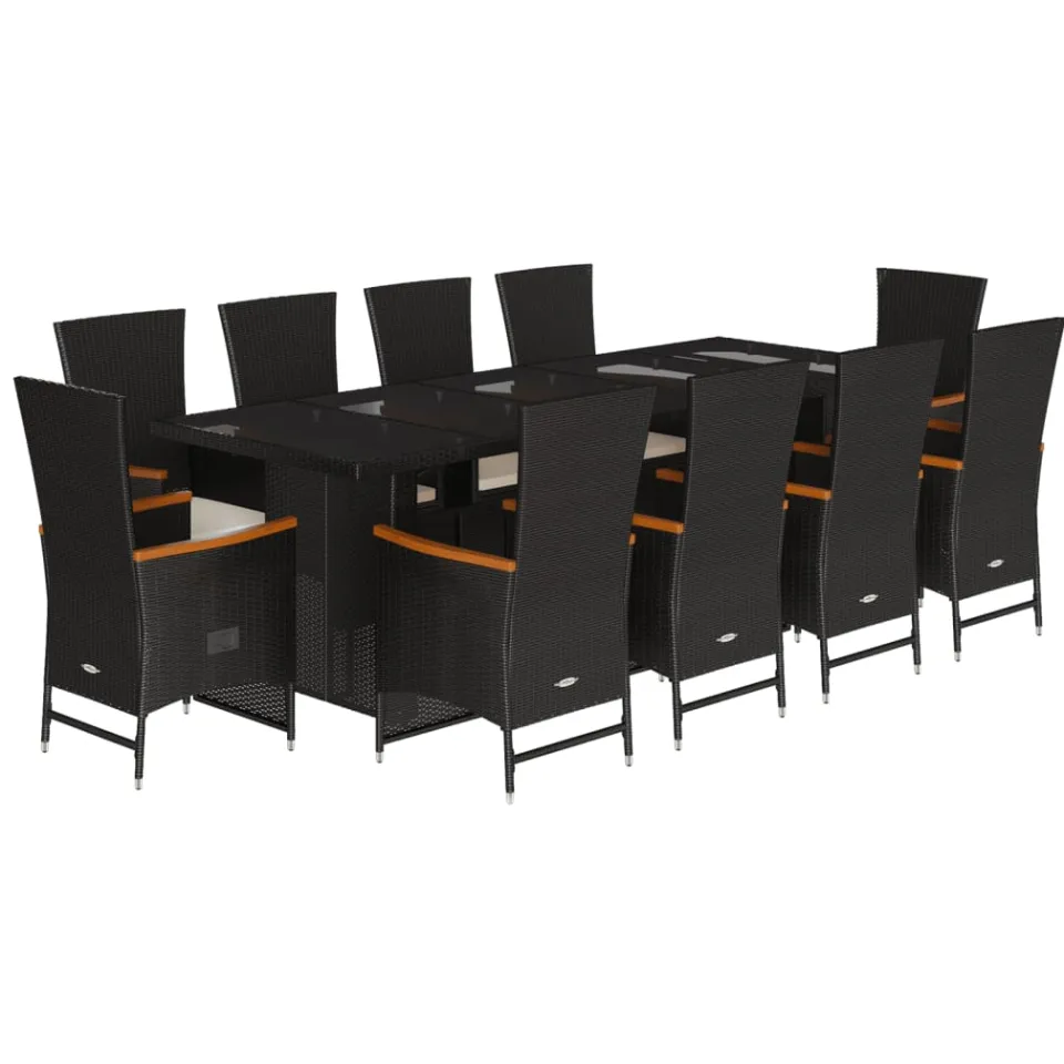 vidaXL 11-delige Tuinset met kussens poly rattan zwart