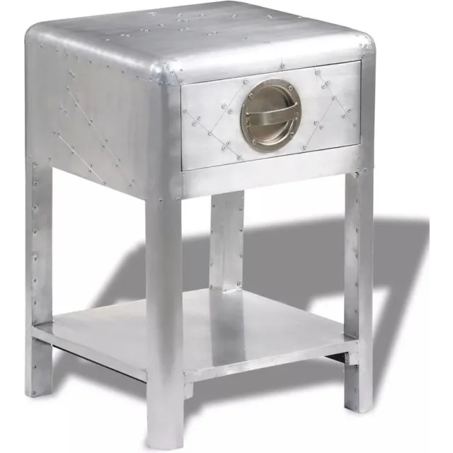 vidaXL Bijzettafel - met - 1 - lade - vintage - luchtvaartlook Zilver