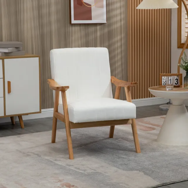 CHICFURN Fauteuil 68 cm - Met armleuningen - Houten frame - Crèmewit
