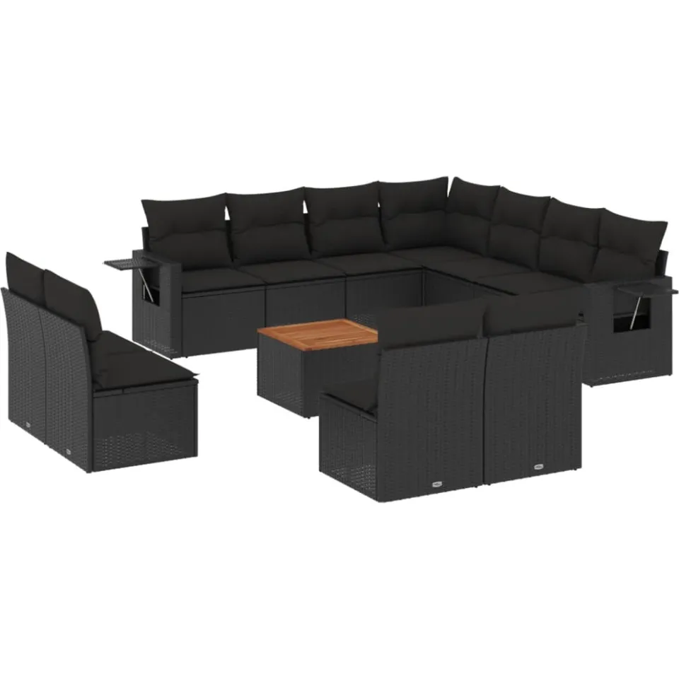 vidaXL 12-delige Loungeset met kussens poly rattan zwart, foto 3