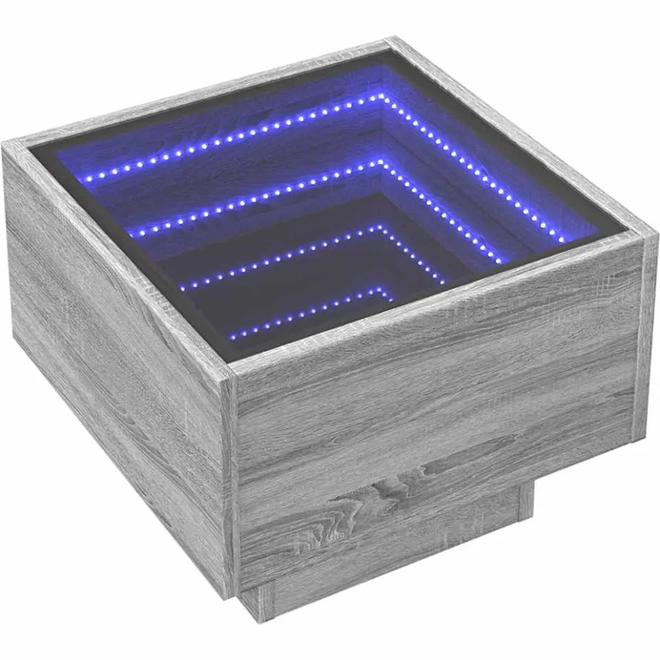 vidaXL Bijzettafel met LED 40x40x30 cm bewerkt hout grijs sonoma eiken