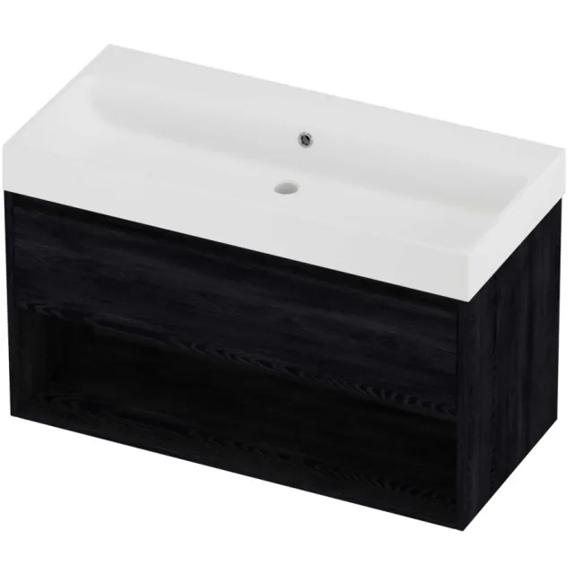Proline Podium Badmeubelset Polystone Loft Schap 100x46x62 cm Mat White Black Oak Eiken