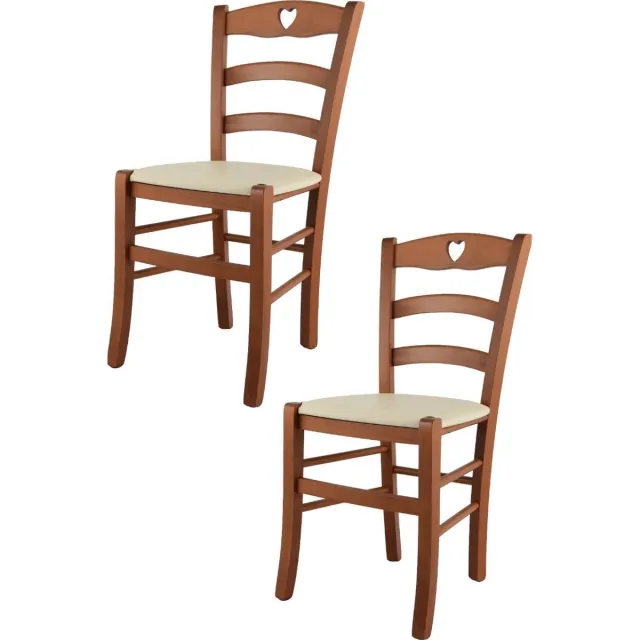 t m c s Tommychairs Cuore - Eetkamerstoelen - Set van 2 - Kersenhout - Kunstleer