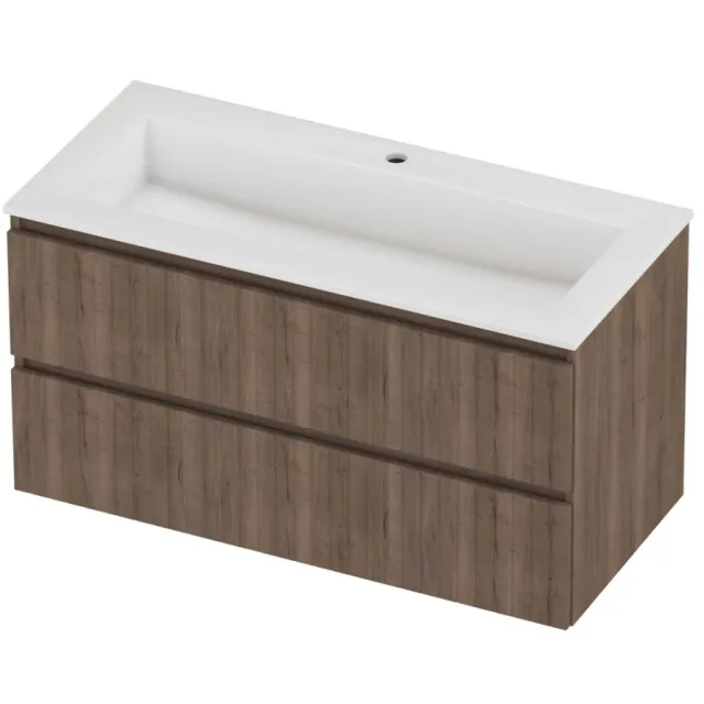 Proline Aristo Badmeubelset Polystone Elegant 1 Kraangat 100x46x54 cm Glans Wit Terra Oak Eiken