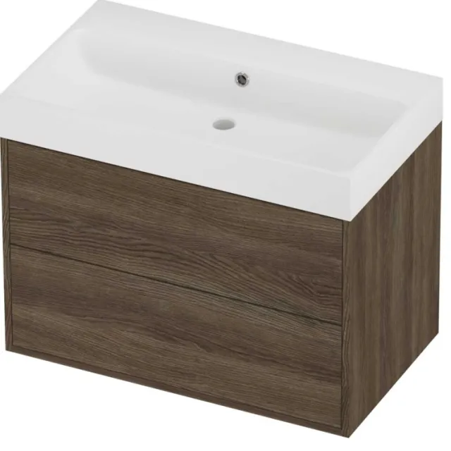 Proline Podium Badmeubelset Polystone Loft 2 Laden 80x46x62 cm Mat White Vital Oak Eiken