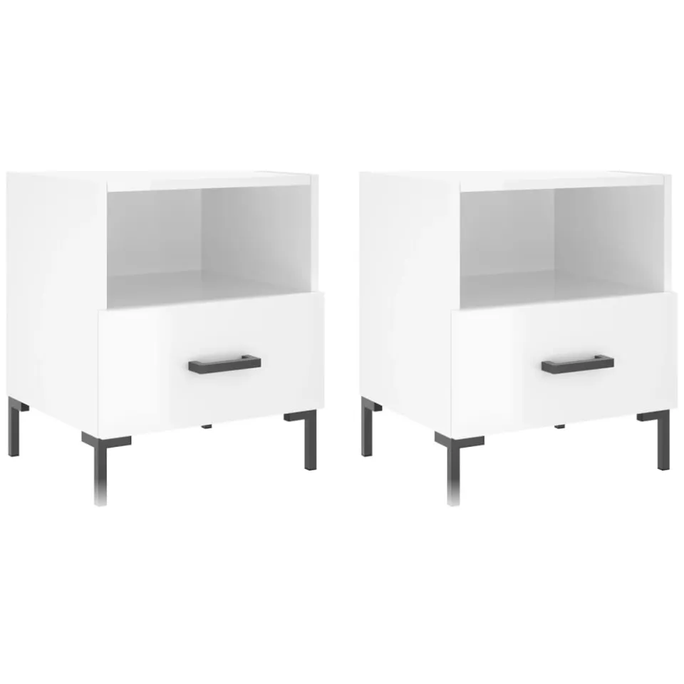 vidaXL Nachtkastjes 2 st 40x35x47,5 cm bewerkt hout hoogglans wit, foto 3