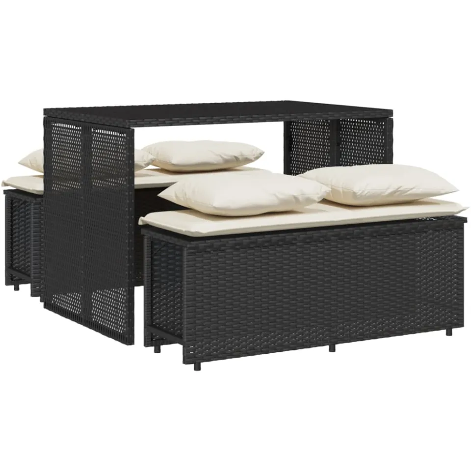vidaXL 3-delige Tuinset met kussens poly rattan zwart, foto 4