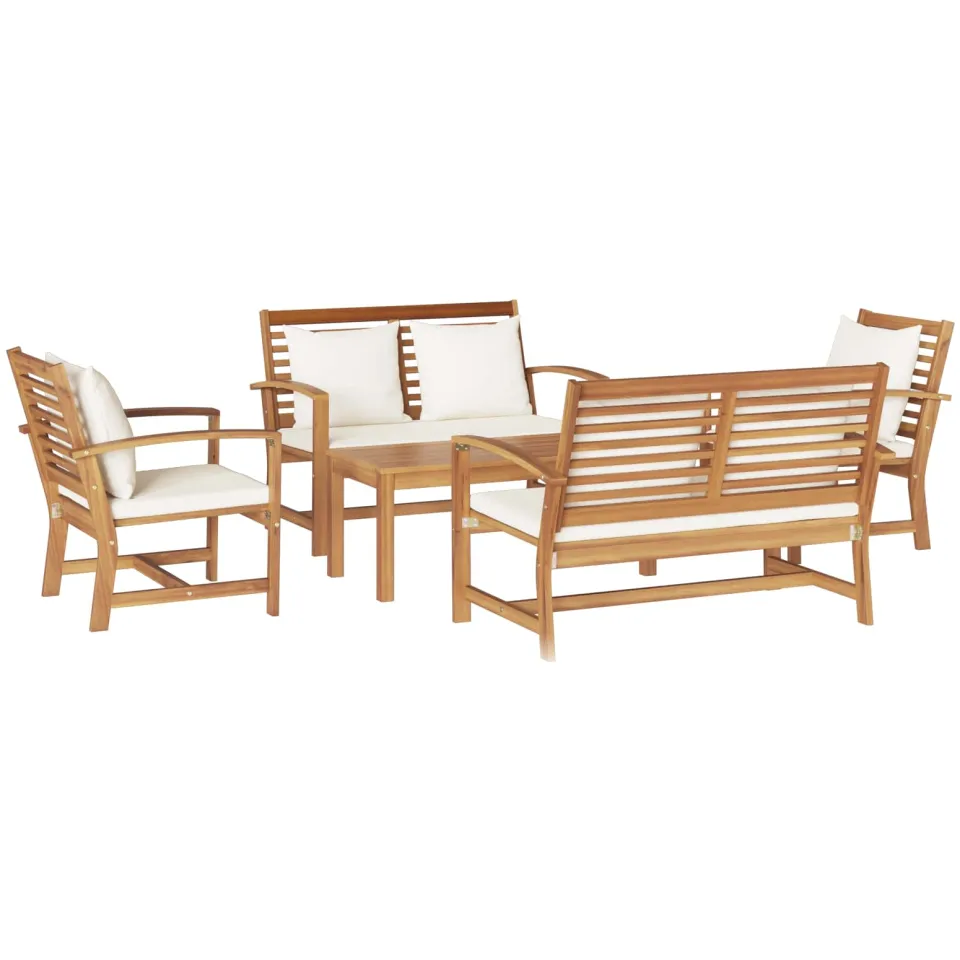 vidaXL Tuinbankenset 5 st Naturel Massief Teakhout Bruin