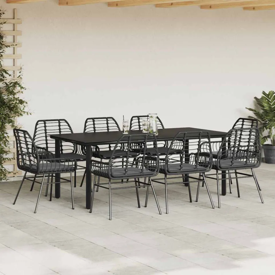 vidaXL 9-delige Tuinset met kussens poly rattan glas zwart, foto 2