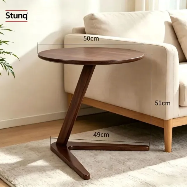 Stunq C-vormige ronde salontafel van massief hout in donker walnoot Bruin