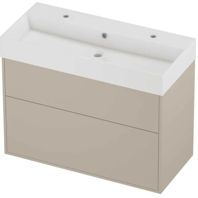 Proline Zara Badmeubelset Porselein Loft 2 Kraangaten 100x46x78 cm Glans Wit Soft Linen Beige