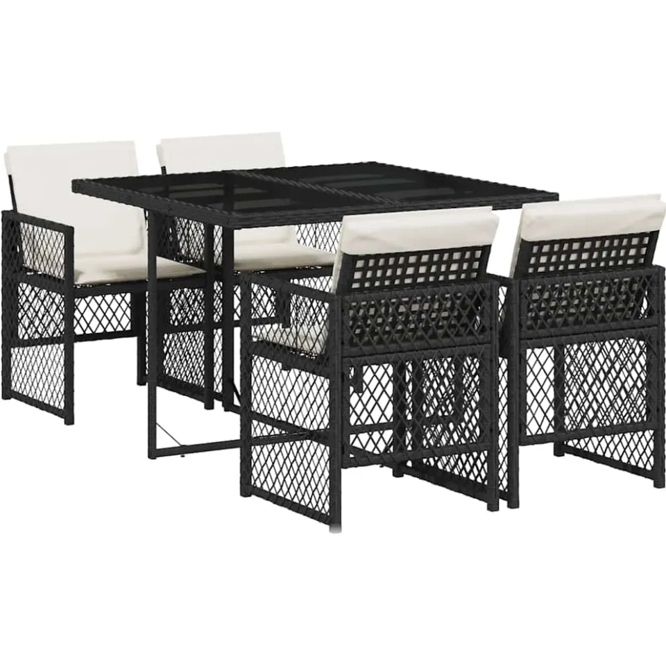 vidaXL 5-delige Tuinset met kussens poly rattan zwart, foto 3