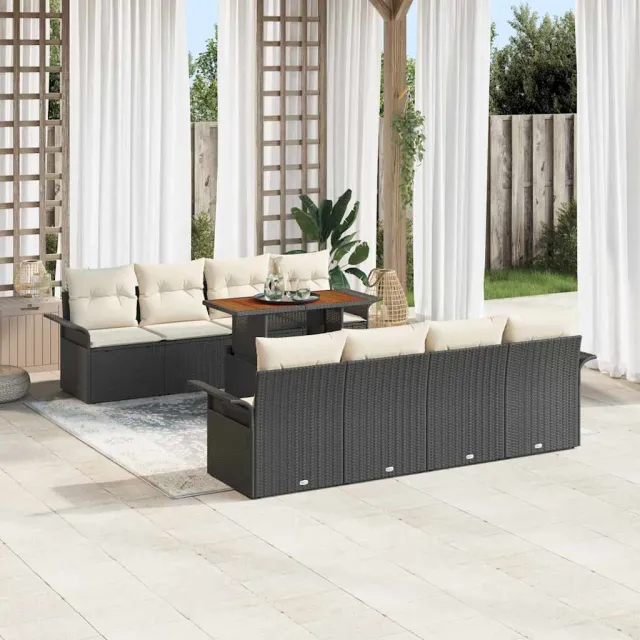 vidaXL Tuin Sofa Set 9 st Zwart Poly riet, foto 2