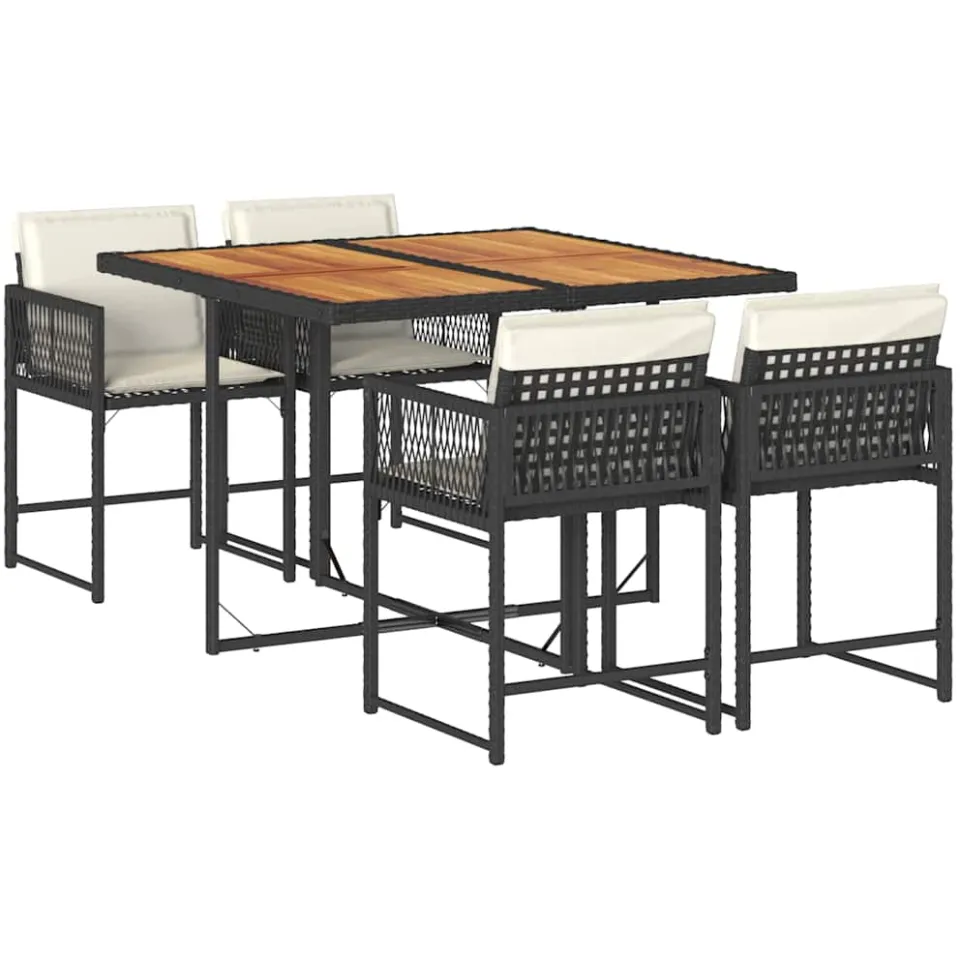 vidaXL 5-delige Tuinset met kussens poly rattan zwart