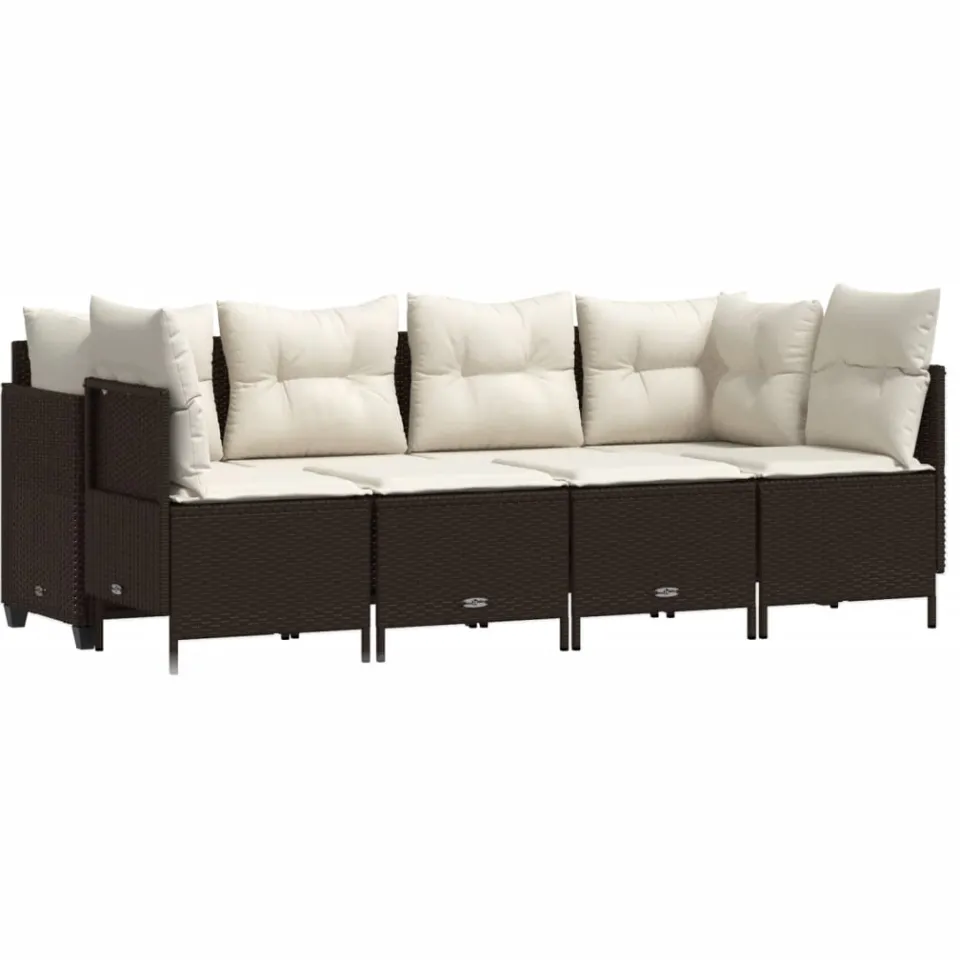 vidaXL 5-delige Loungeset met kussens poly rattan bruin, foto 3