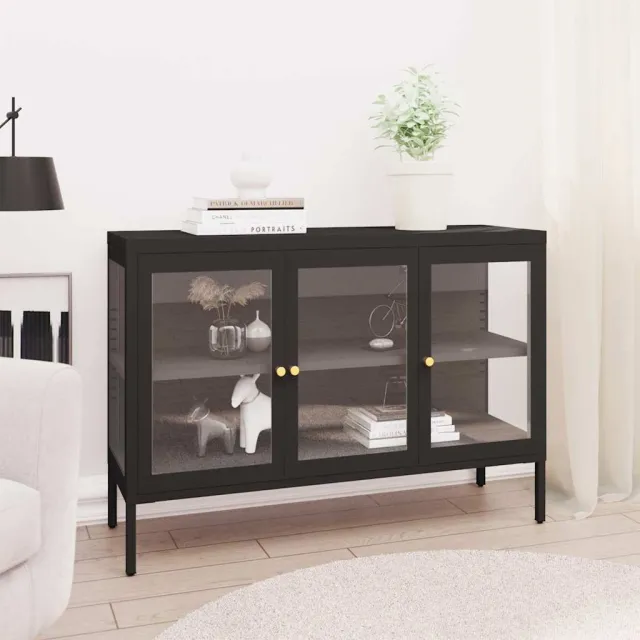 vidaXL Dressoir 105x35x70 cm staal en glas zwart, foto 2