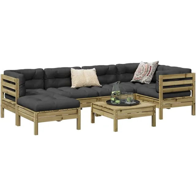 vidaXL 7-delige Loungeset met kussens geïmpregneerd grenenhout Bruin