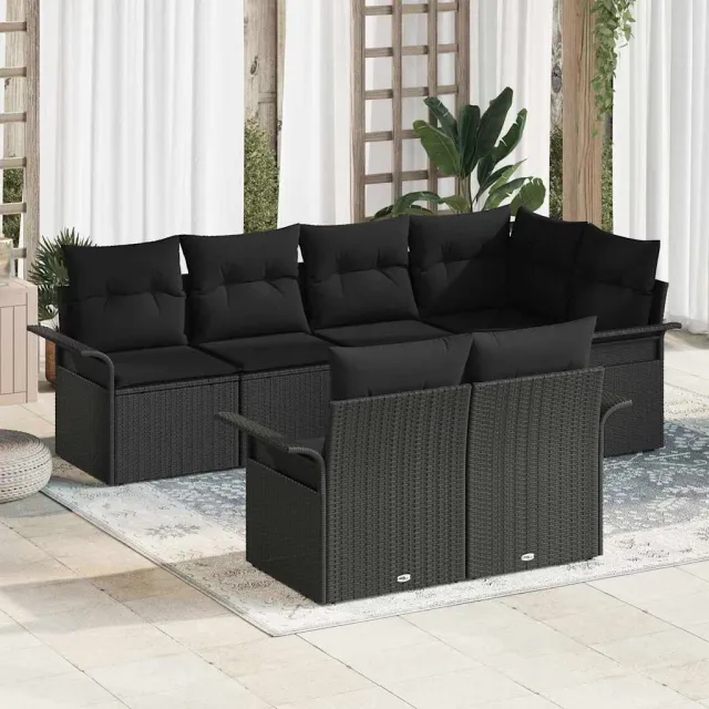 vidaXL Tuin Sofa Set 7 st Zwart Poly riet, foto 2