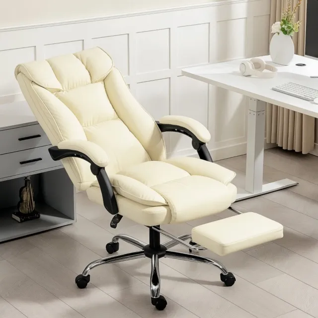 MODFU Bureaustoel - Ergonomisch - Verstelbare Rugleuning - Kunstleer - Beige