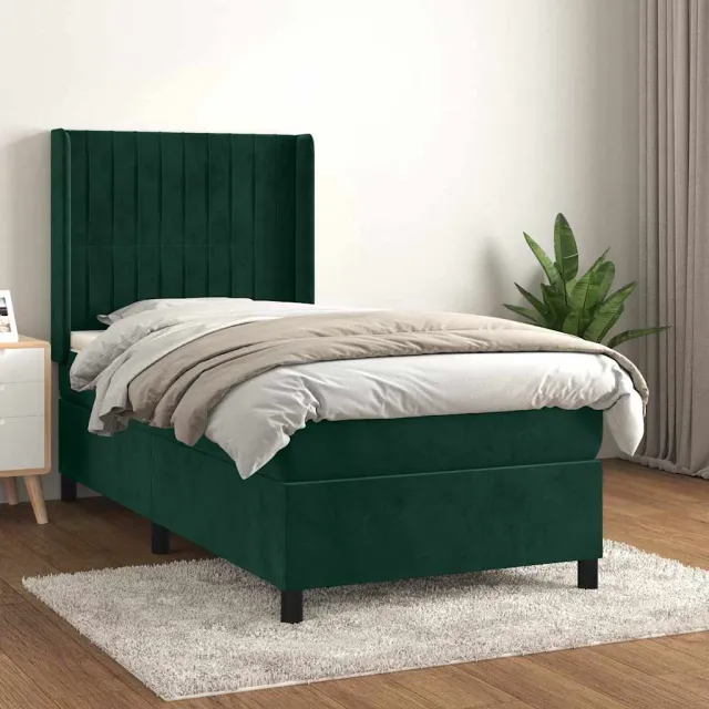 vidaXL Boxspring met matras fluweel donkergroen 100x200 cm groen