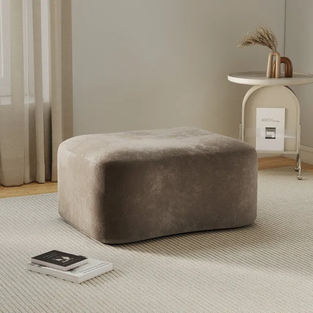 OKWISH Voetenbankje Fluweelzacht - 96 x 69 x 45 cm - Stoffen Bekleding - Bruin - Voor Binnen in Woonkamer of Slaapkamer - Zonder Montage Brown