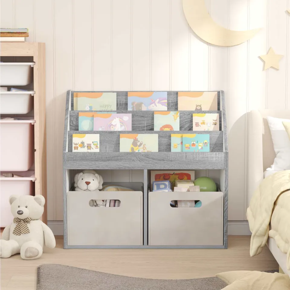 vidaXL Kinderen Boekenkast met opslag Grijs Sonoma 72,5 x 29,5 x 69 cm, foto 4