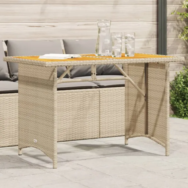 vidaXL Tuintafel met houten blad 110x68x70 cm poly rattan beige, foto 2
