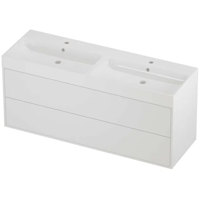 Proline Podium Badmeubelset Polystone Loft 2 Laden 140x46x62 cm Glans Wit Mat White Mat Wit