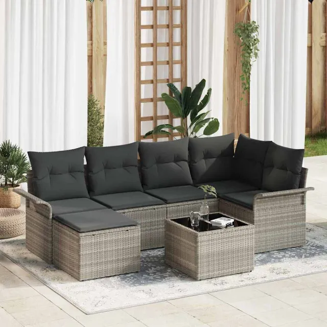 vidaXL Tuin Sofa Set 7 st Lichtgrijs poly rattan grijs, foto 2