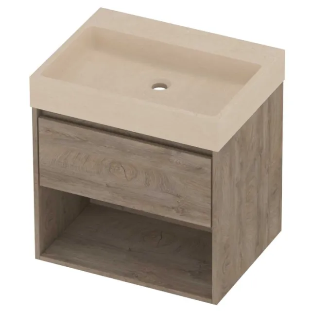 Proline Evoli Badmeubelset Hardsteen Loft Zonder Kraangat Met Schap 60x46x62 cm Sand Stone Raw Oak Eiken